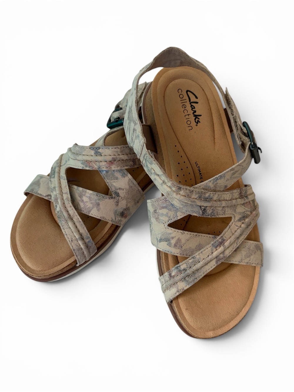 Clarks Neutral Floral Cross-Strap Sandals